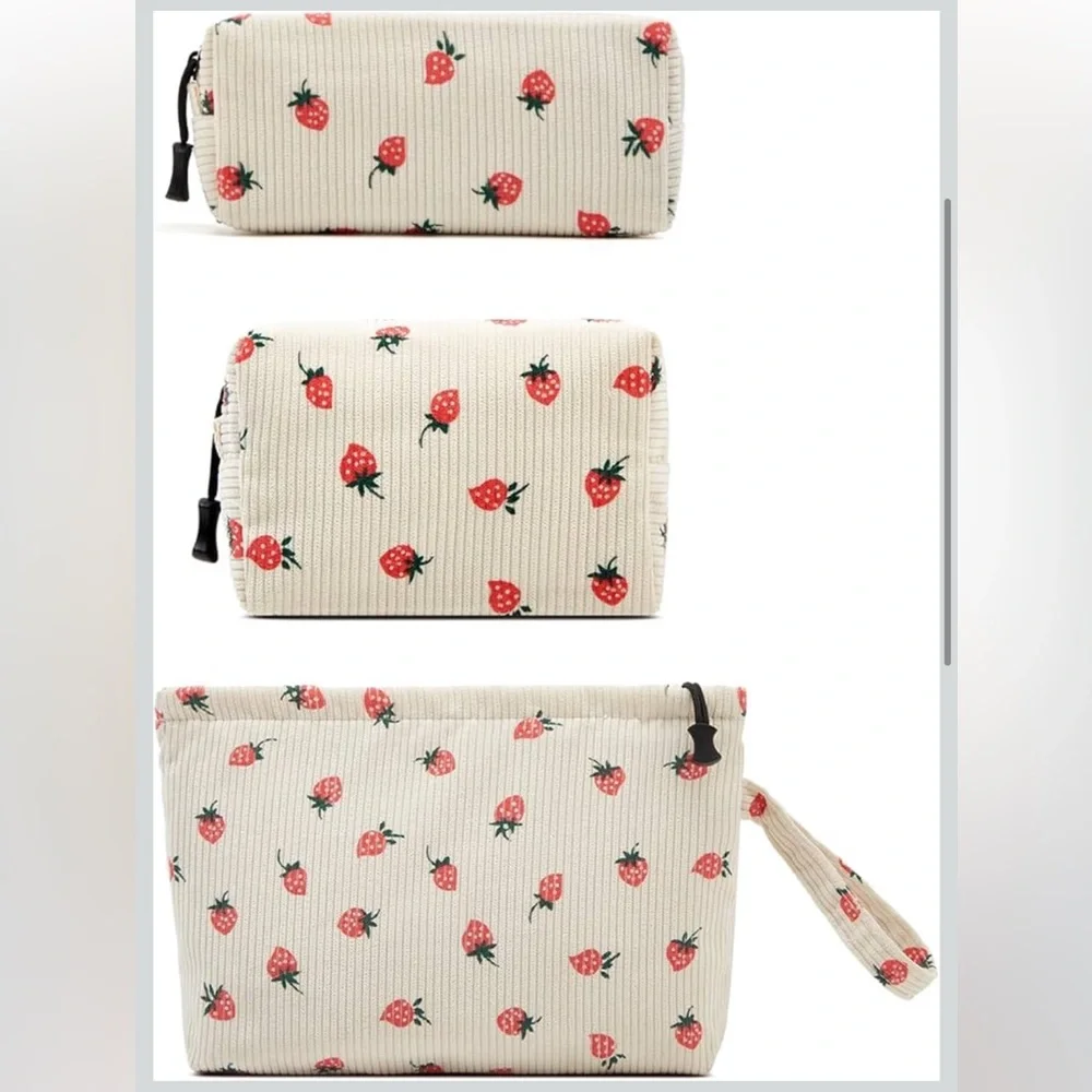 Strawberry Corduroy 3 piece Cosmetic Bags